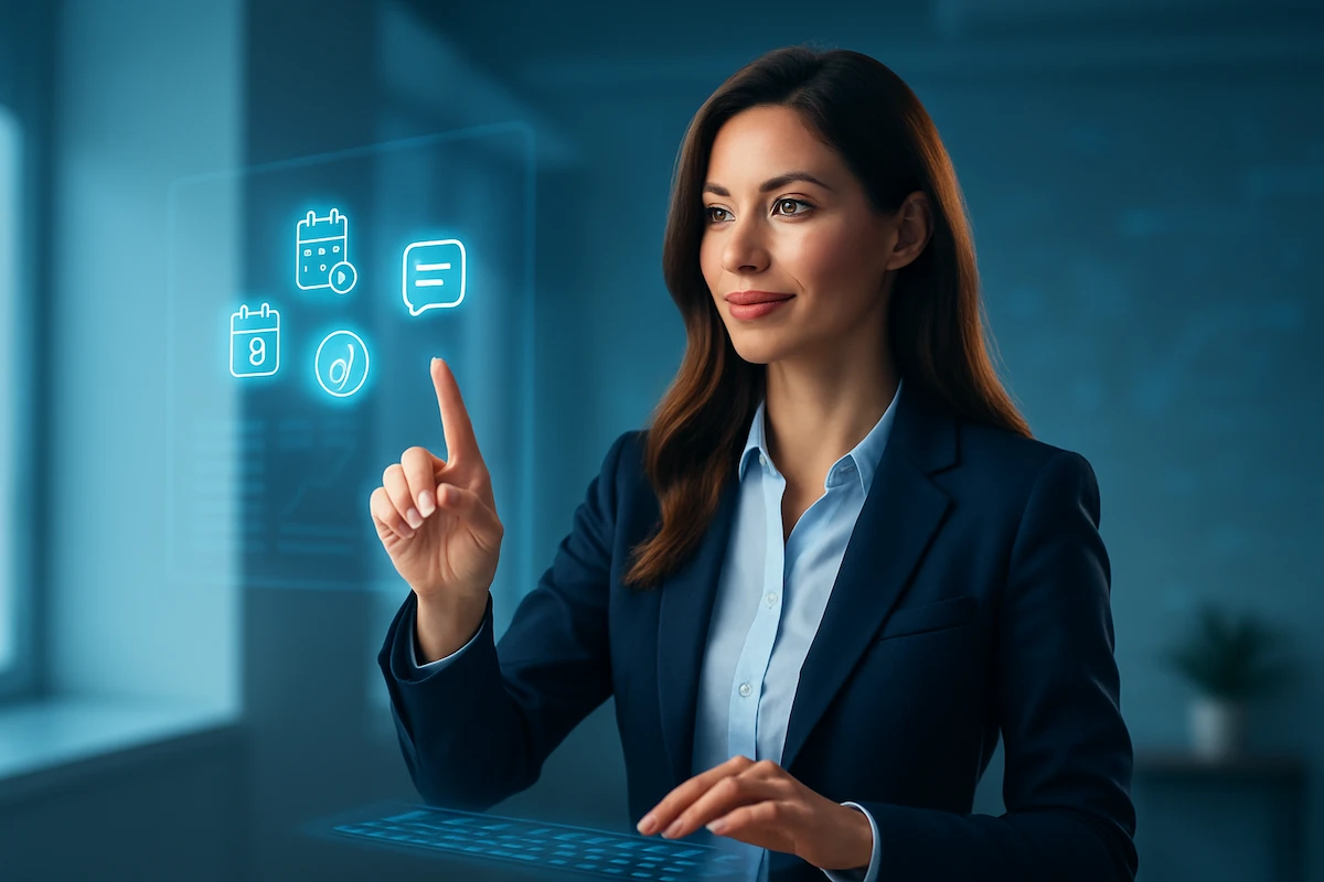woman at holographic screen