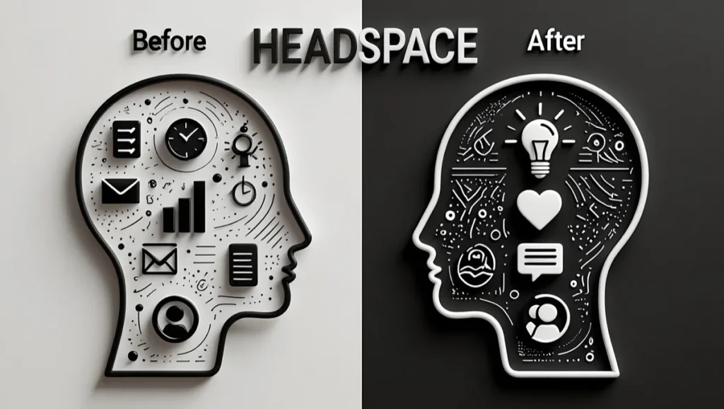 2 head shapes, 1 filled with clutter and the other filled with creativity