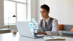 A young person using AI at their job